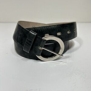 Vtg One pasion por el cuero Women Leather Belt Marbled Green 2018 Size 16